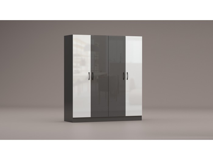 Четирикрилен гардероб Аполо 6 (антрацит гланц/бяло гланц)